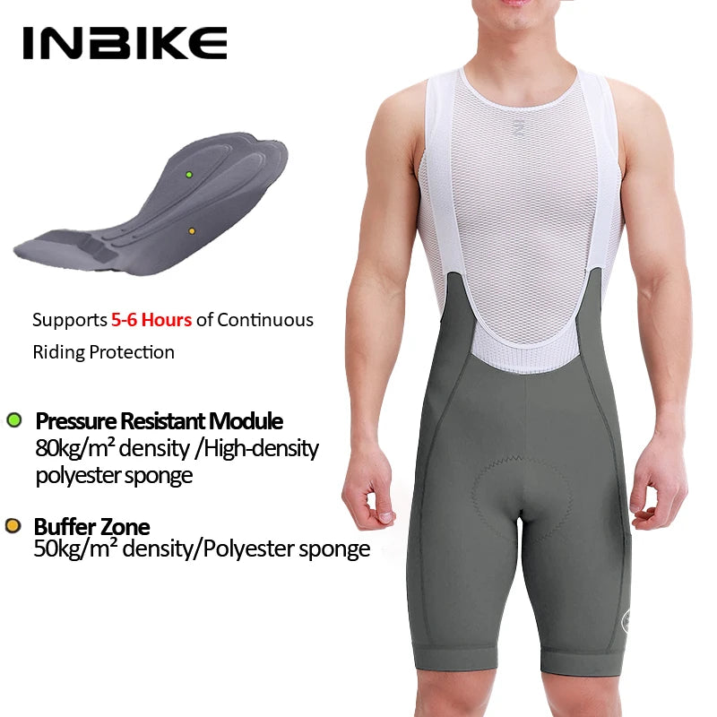 INBIKE Men's Cycling Bib Shorts High-Waisted Breathable with Pockets Black/Off-White/Olive
