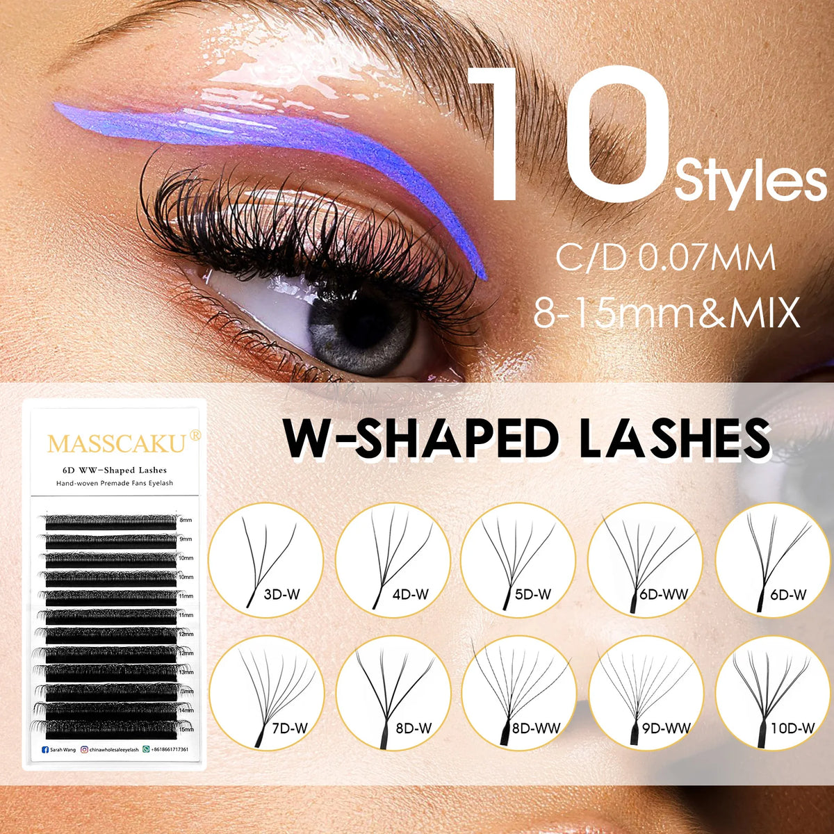 MASSCAKU W Shape Bloom Eyelash Extensions 0.07mm C/D Curl 8-15mm Mix Length 10 Case