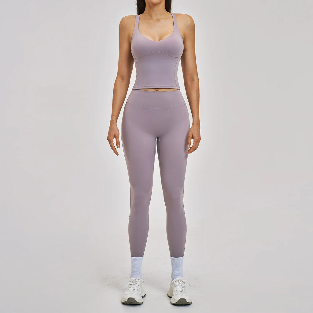 Women's 2pc Yoga Set High Waist Leggings + Top Workout Gym Tracksuit, Black/Blue S-XL