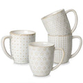 LYDIA Coffee Mugs, 16 OZ Ceramic Mugs Set of 4 with Handle, Embossment Cups for Latte, Hot Tea, Cappuccino, Mocha, Cocoa, Dishwa