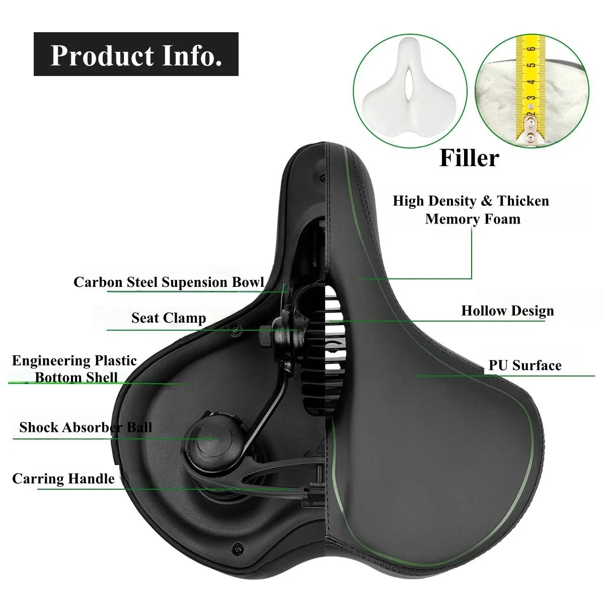 Wide Replacement Bike Saddle,Fit for Indoor & Outdoor Bicycles,Comfortable Bike Seat Cushion for Men & Women,Cycling Bike Parts