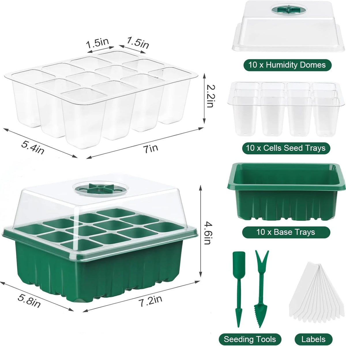 10Pcs Seed Starter Tray Mini Greenhouse Germination Kit with Humidity Dome Plant Seedling Growing Tray with Base Propagation Kit