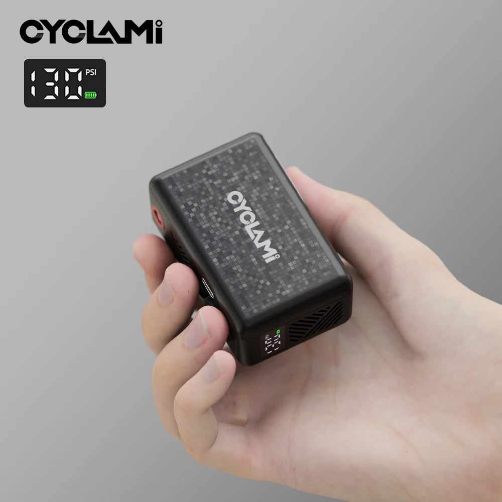 Tire Pressure Display Automatic Air Pump 130 PSI Portable Pocket Electric CYCLAMI AM6 Mountain Road Bicycle Tire Inflator Pump