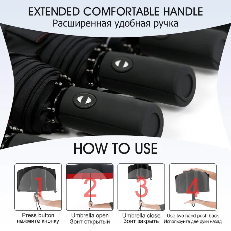 Windproof Double Layer Automatic Umbrella, Water Resistant Travel Umbrella - Colors