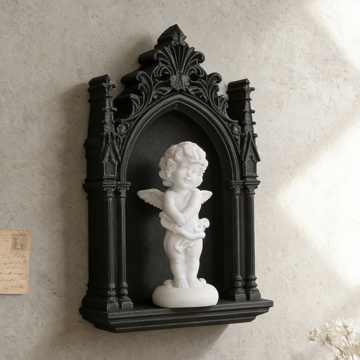 Cross-Border Gothic Dark Style Church Arch Shaped Niche With Little Angel Decoration For Dark Retro-Style Home Wall Decoration &