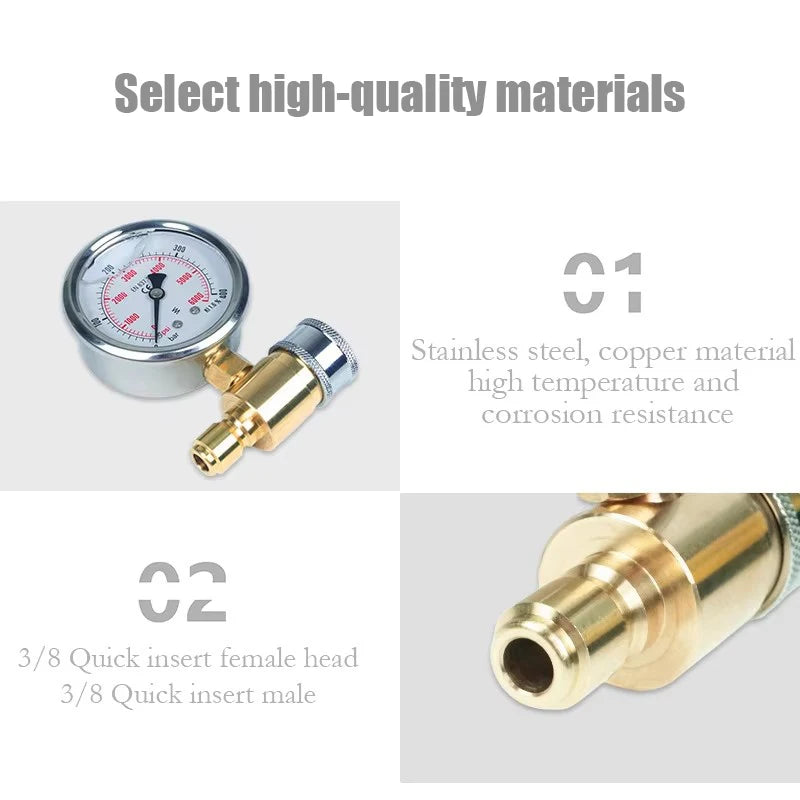 3/8 "stainless steel brass, quick insert shock-proof pressure 5000PSI Pressure washer Pressure gauge red pointer, high precision