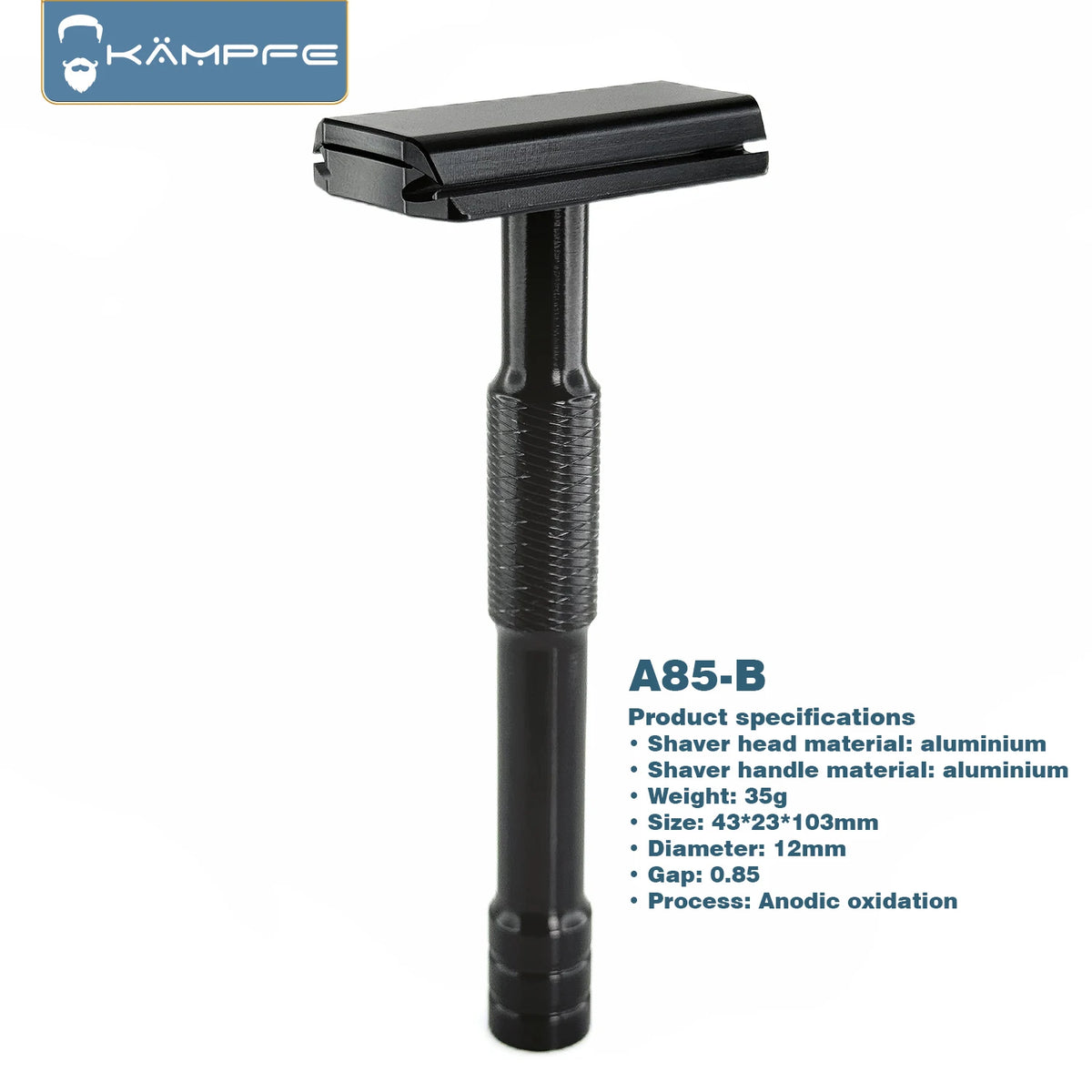Kampfe CNC machined safety razor shaver with 5 blades, A85, black/grey/silver