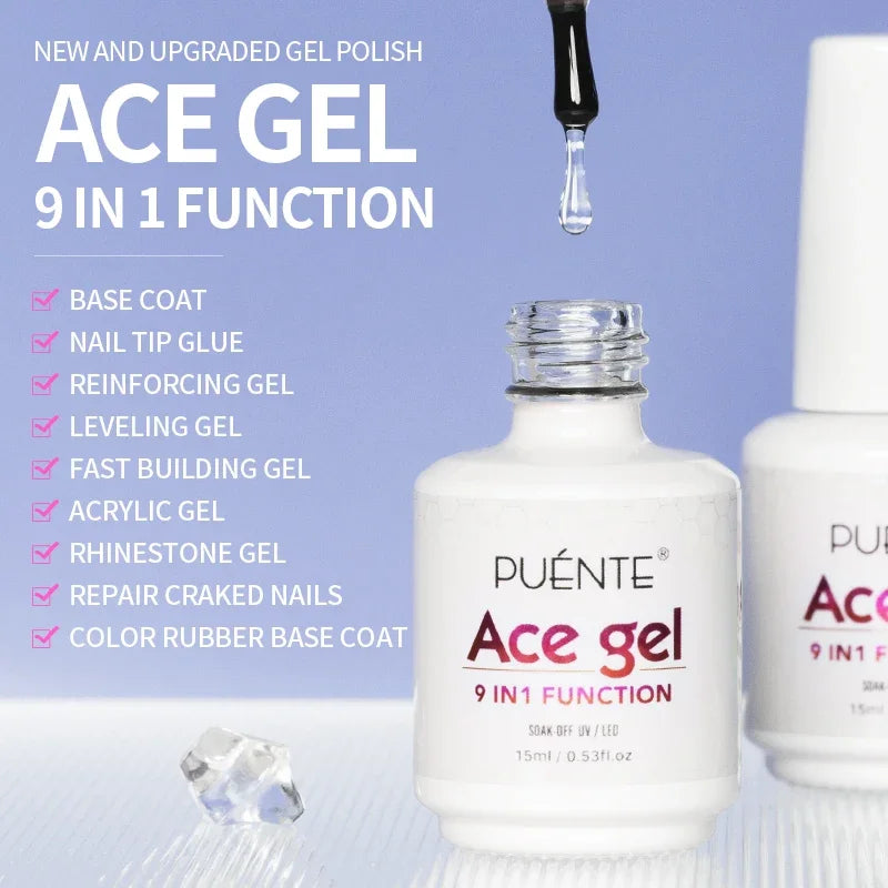 15ML Ace Gel 9-in-1 Nail Glue Gel Nail Polish Transparent Clear Function UV Gel Soak Off Nail Art Varnish Thickness Base coat