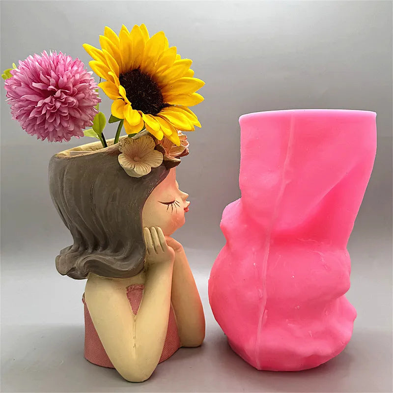 DIY silicone mold 3D cute girl flower pot resin gypsum concrete crystal drip glue tool handmade crafts ornaments