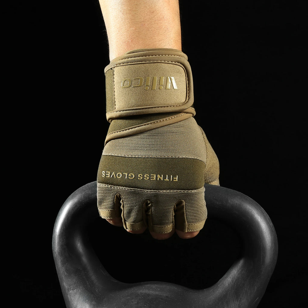 Half Finger Cycling & Gym Training Gloves Anti-Slip Grip, Black/Brown, Sizes M-XL