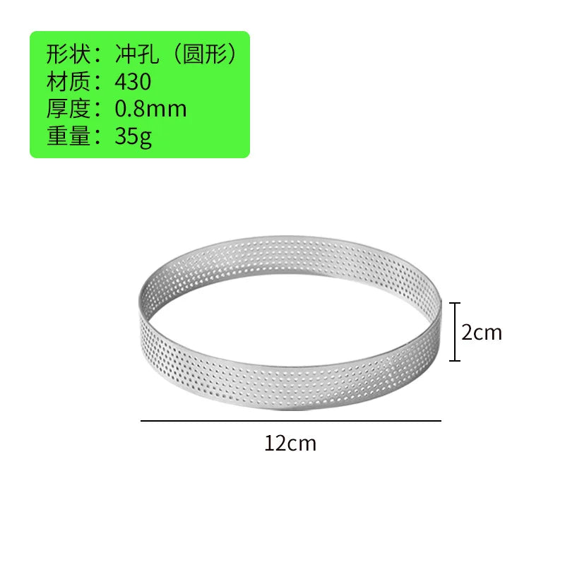 10PCS Perforated Tart Rings Round Stainless Steel Mousse Cake Ring Mold for Baking Pastry French Dessert Mousse Home Baking Tool
