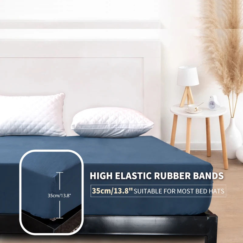 Waterproof Mattress Protector Cover Queen Size 14 inches Deep Pocket Polyester Bed Cover Solid Color Fitted Sheet (Black, Queen)