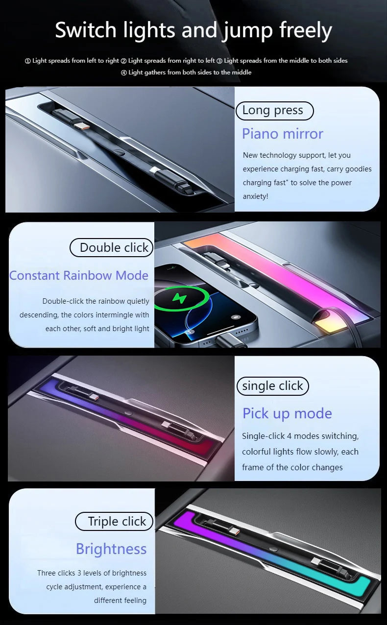 For Tesla Model Y Juniper Fast Charging USB Docing Station with Rainbow Light for Model 3 Highland Retractable Ambient Lighting