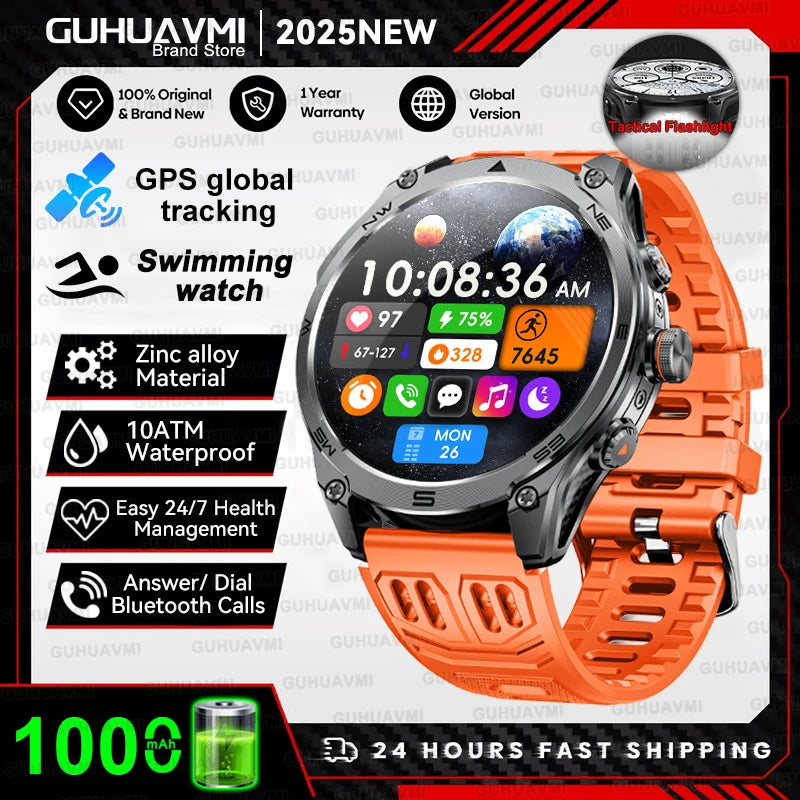 1.75''AMOLED Screen Smart Watch Men 10ATM Waterproof Compass GPS Smartwatch Bluetooth Call 1000mAh Large Battery Sports watch