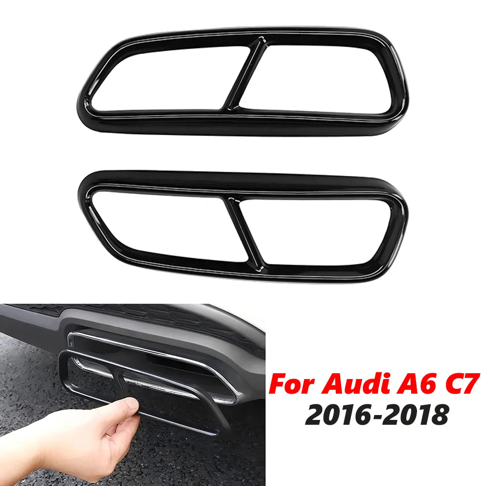 Quad Exhaust Tip Trim Replacement for Audi A6 C7 2016-2018, Stainless Steel Gloss Black