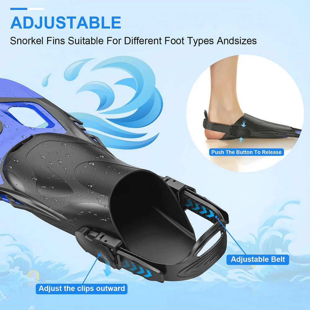 Snorkel Fins Swim Fins Adjustable Buckles Swimming Flippers Short Silicone Scuba Diving Shoes Open Heel Travel Size Beginners