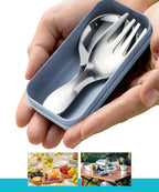 Stainless Steel Tableware Set Spoon Fork 2Pc Portable With Box Outdoor Camping Cutlery Lunch Hiking Camp Cooking Travel Flatware