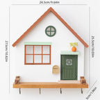 Wooden wall key hook rack with shelf, decorative storage organizer, assorted styles