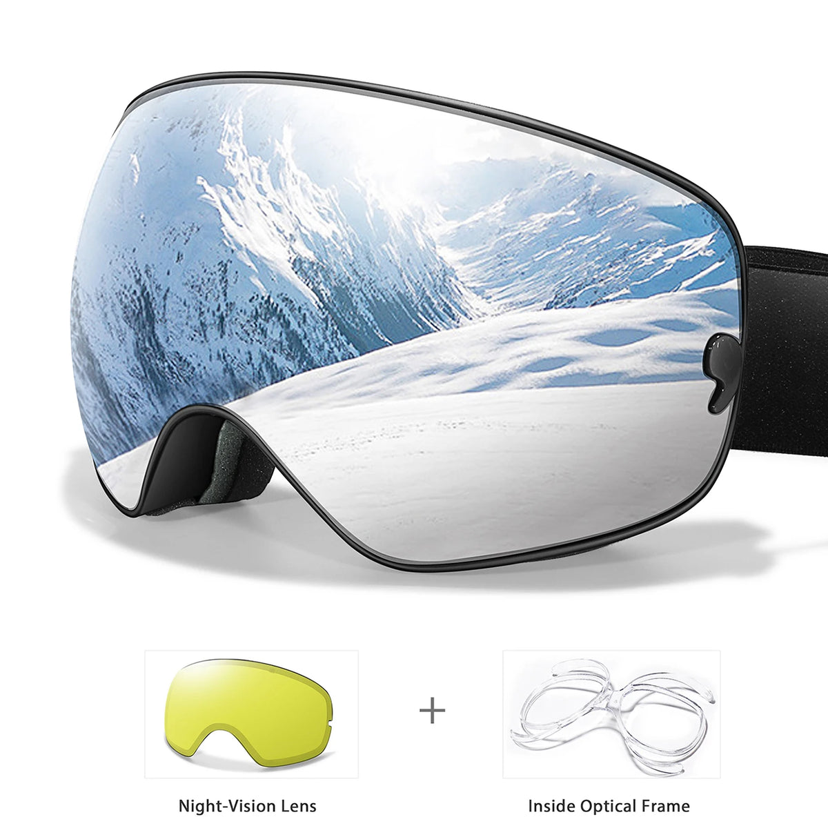 Anti-Fog SKI Goggles Snowboard Goggles UV400 with Night Vison Lens Men Women Teen Best Gift for Christmas and New Year