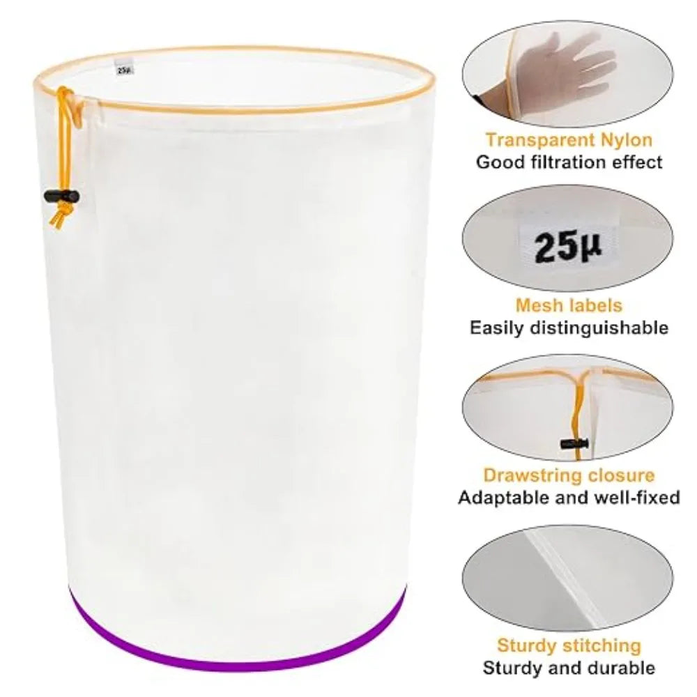 5 Gallon Reusable Filter Bag with Screen, Top Opening, Hydroponics Gardening, 25-220 Micron
