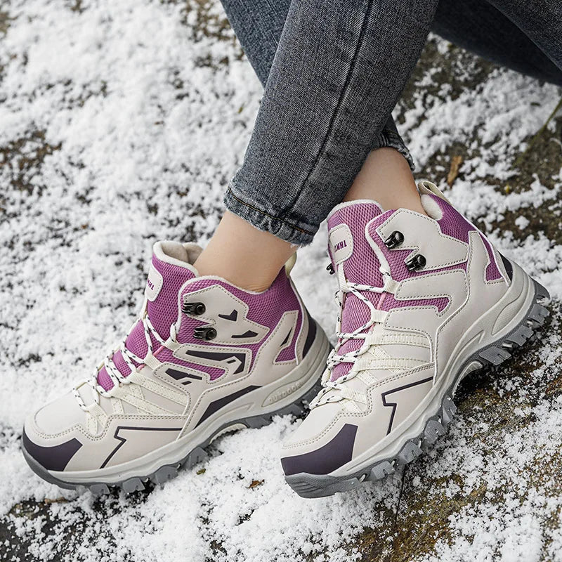 Women's Winter Boots Outdoor Hiking Boots High-top Plus Velvet Warm Hiking Shoes Women's Rainproof And Non-slip Hiking Shoes