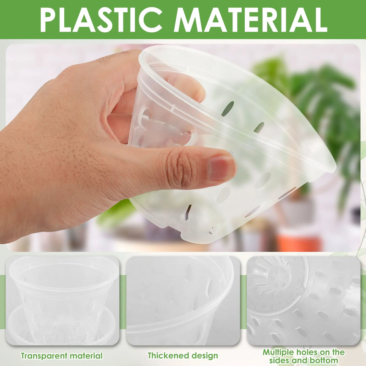 5Pcs Plastic Orchid Pot 4/5/6inch Transparent Slotted Orchid Pots with Holes and Saucers Breathable Flower Plant Pot for Nursery