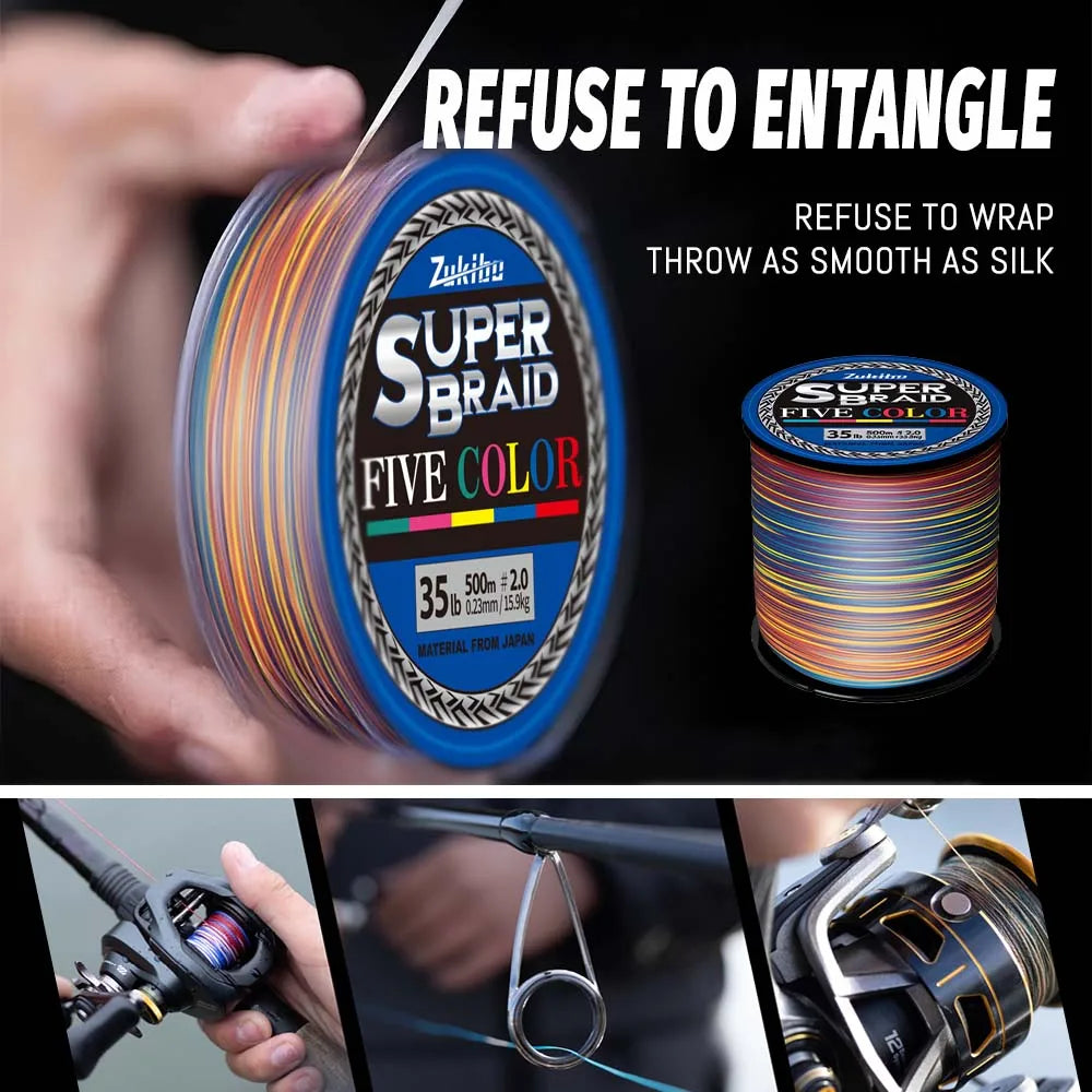 ZUKIBO Super Braid Five Colors 8 Strands Braided Fishing Line Japan X8 PE Line Durable Smooth Saltwater Abrasion Resistant Line