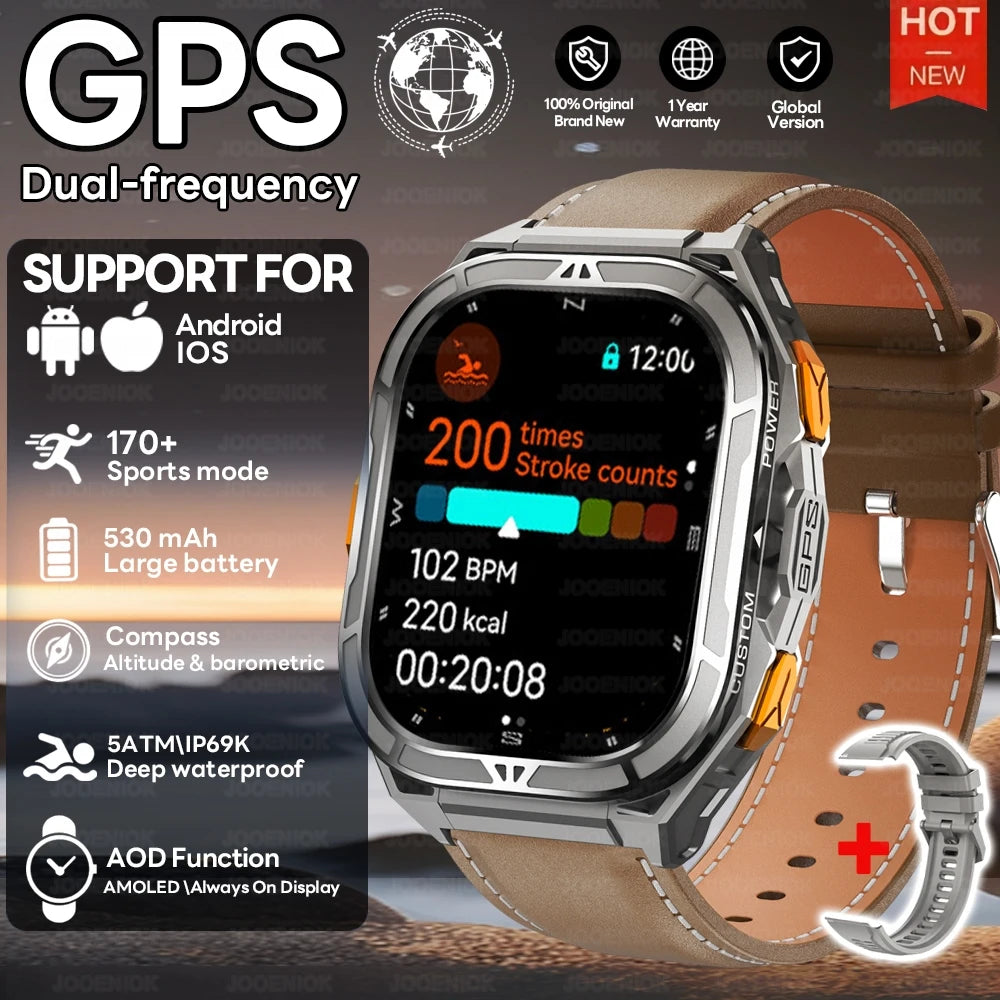 New GPS Smart Watch 10ATM Waterproof Built-in Dual-band GNSS Compass Military Sport Smartwatch Men 2025 New