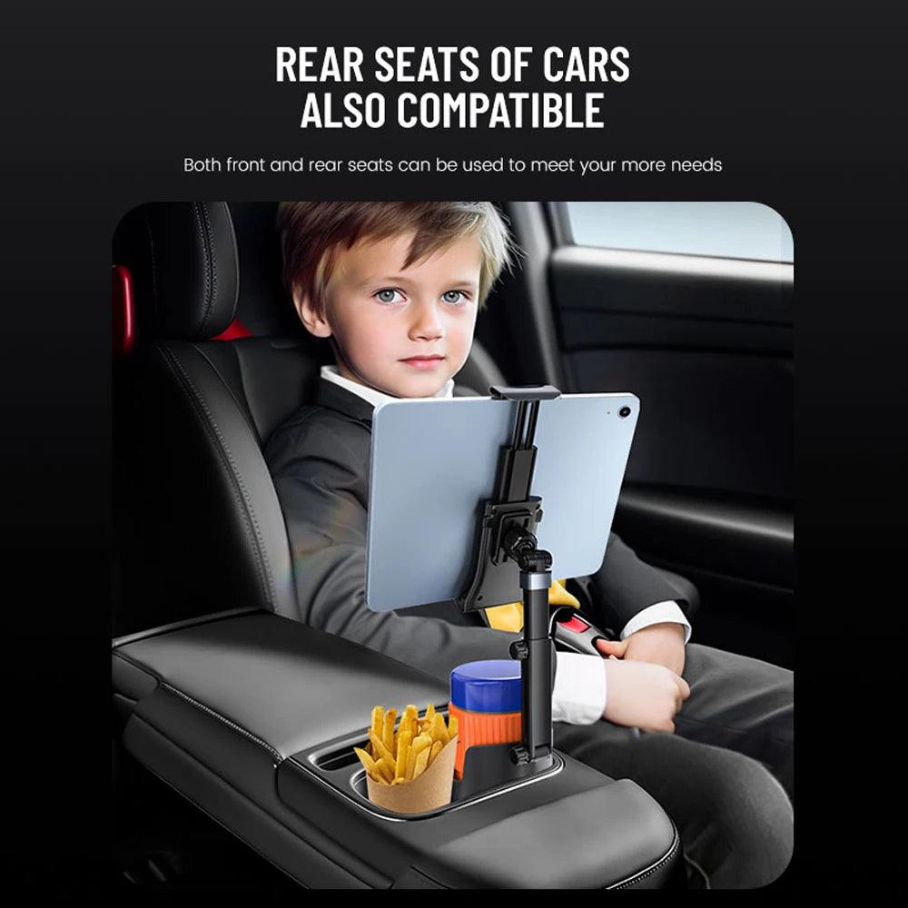 Car Cup Holder Tablet and Phone Mount, Universal Stand for 4-13 Inch Devices, Secure Holder for Navigation and Passenger Viewing