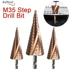 Rafford 4-12/4-20/4-32mm M35 Cobalt Step Drill Bit Tapered HSS-CO HSS Drill Bit Spiral Groove Triangle Shank For Stainless Steel