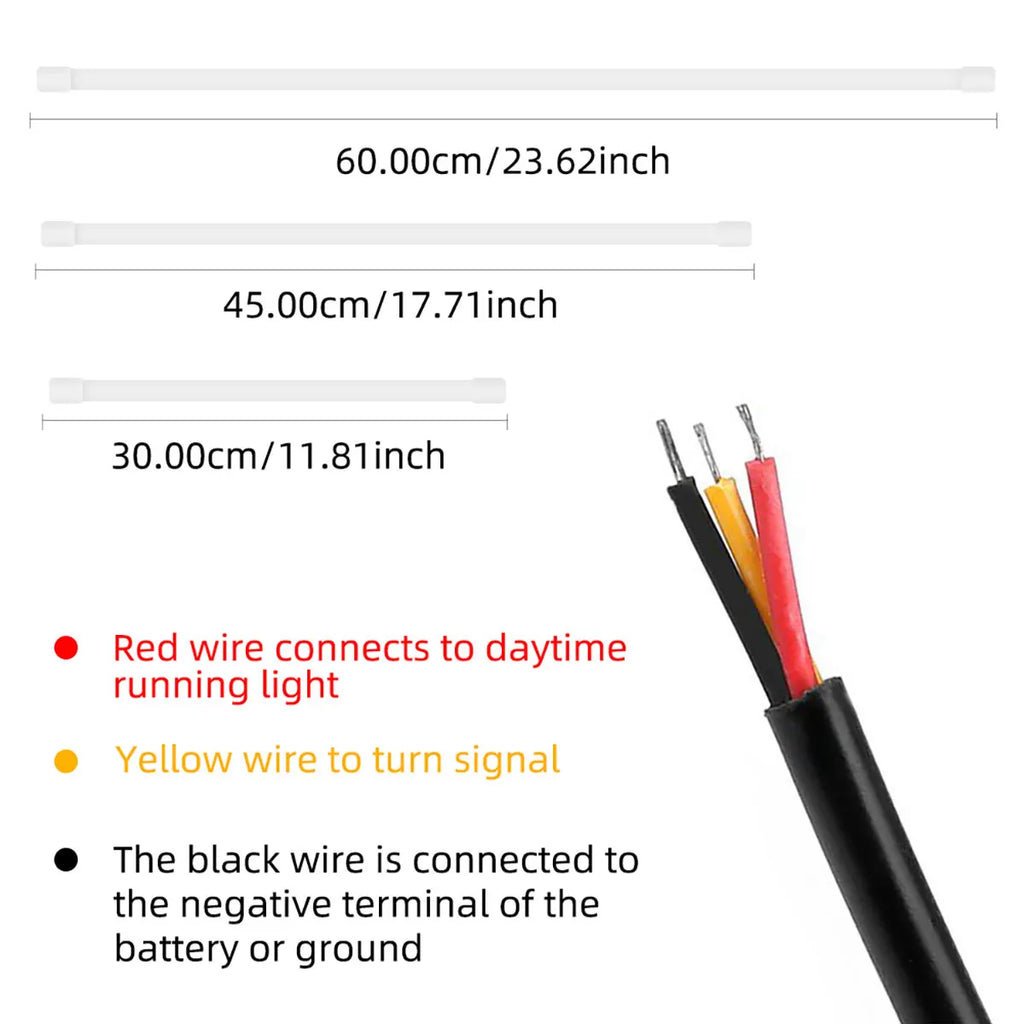 2PCS DRL Flowing LED Light Strip 30cm 45cm 60cm Car Daytime Running Light Flexible LED Yellow Flowing Signal Lamp Universal 12V