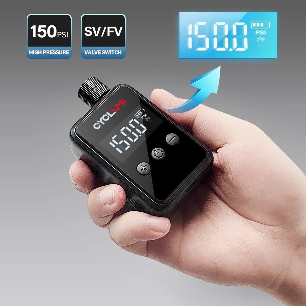 150 PSI Portable Pocket Bike Electric Air Pump Rechargeable Compressor Tire Inflator Digital Gauge Display Tire Pressure Gauge