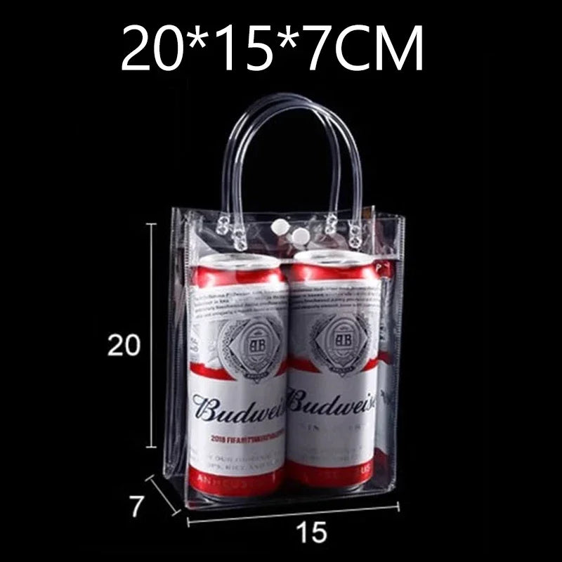 Clear PVC Gift Tote Bags with Hand Loop, Transparent Packaging Bags, 10x10x25cm, 10pcs