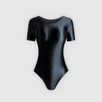 XClocKNYoung satin glossy swimsuit smooth T-shaped high fork short sleeve satin glossy swimsuit Yoga sportswear gymnastic suit