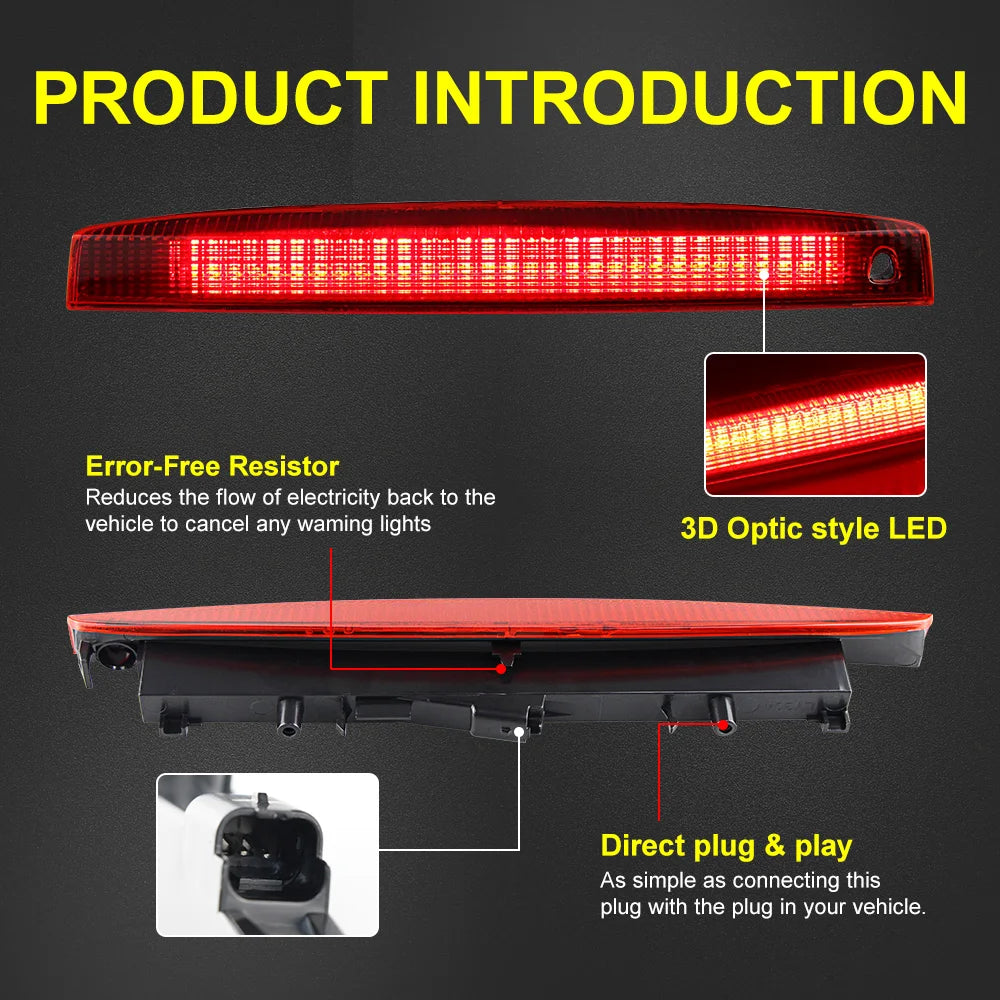 1X Third 3Rd Brake Light, LED Stop Lamp for Renault Megane MK II 2003-2008 Rear Tail Light, Red Shell OEM：8200175538