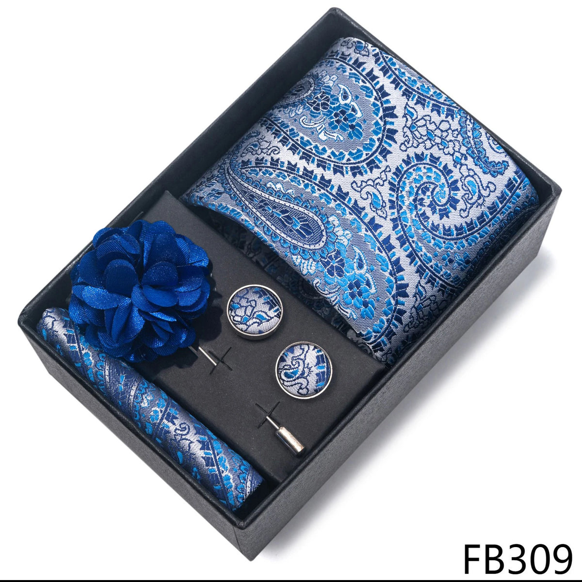 New Designer Blue Red Green Paisley Ties For Men Wedding Party Neck Tie Luxury Tie Pocket Square Cufllink Brooch Set