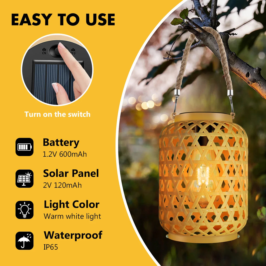 Rattan Solar Lanterns Outdoor Hanging Solar Bulb Lights Waterproof Country Decor Solar Table Light Decoration for Garden Yard