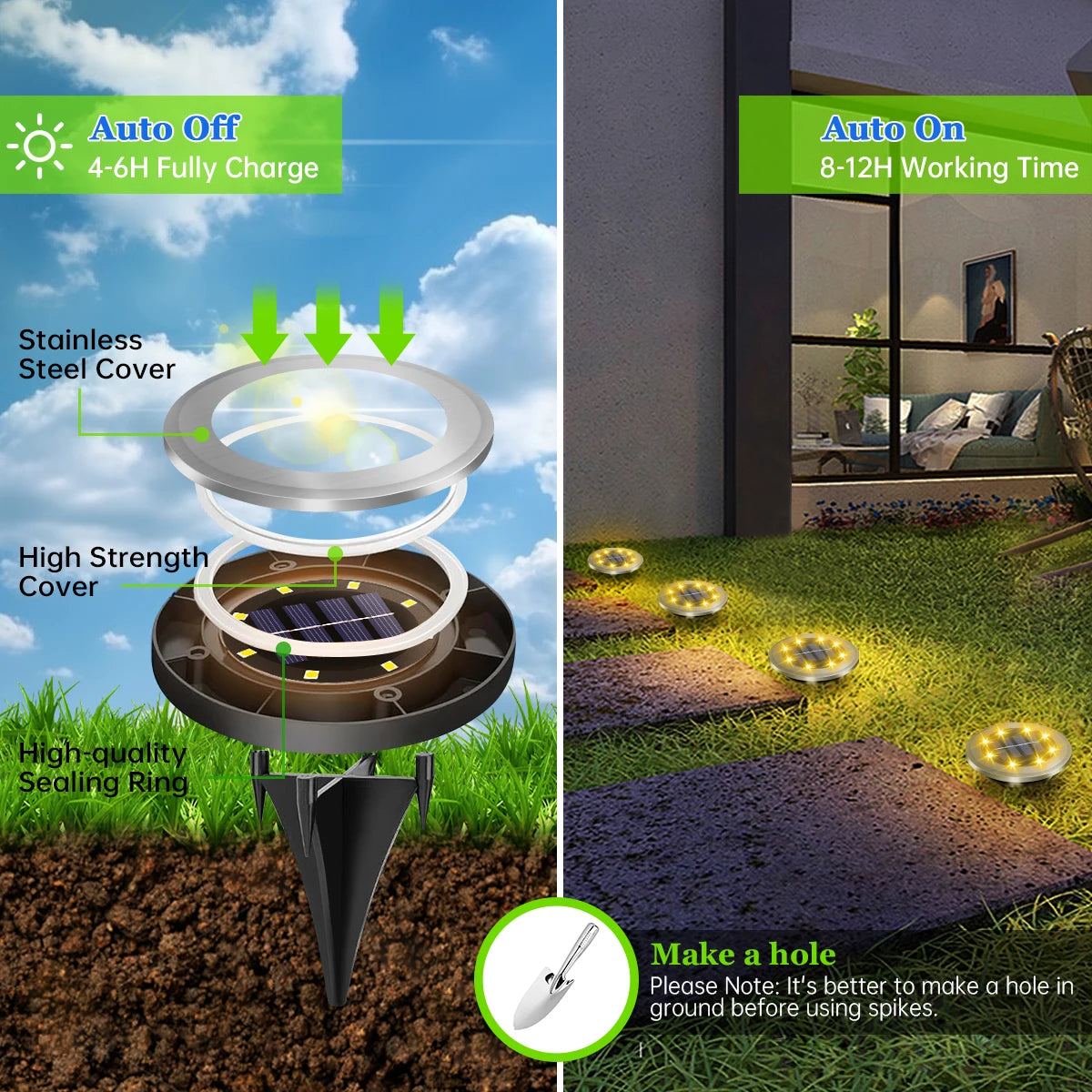 8pcs Solar Outdoor Lights Yard Driveway Step Decor Light Waterproof Solar Pathway Lights Bright In-Ground 8led Solar Garden Lamp