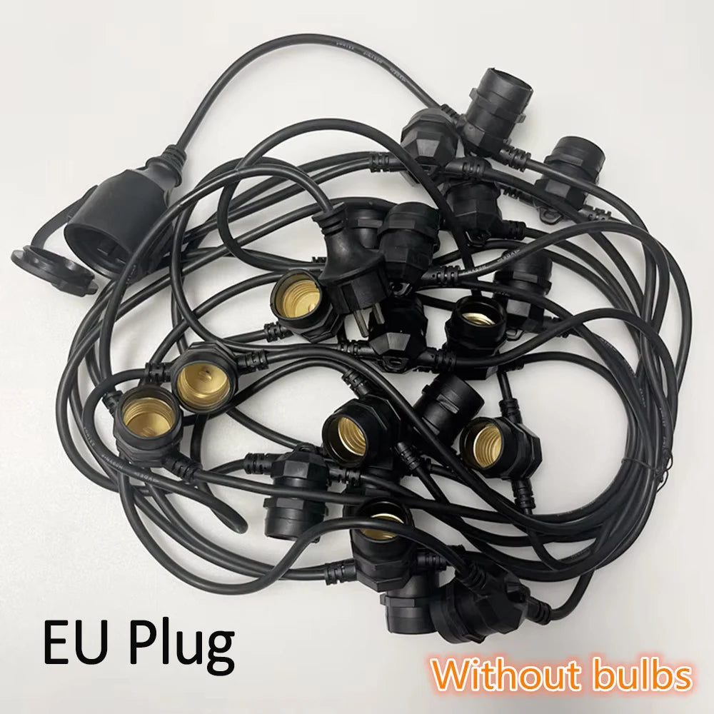 10M Cable LED String Commercial Grade Waterproof with E27 Sockets For Outdoor Holiday Garland Wedding Lighting Garden Decor