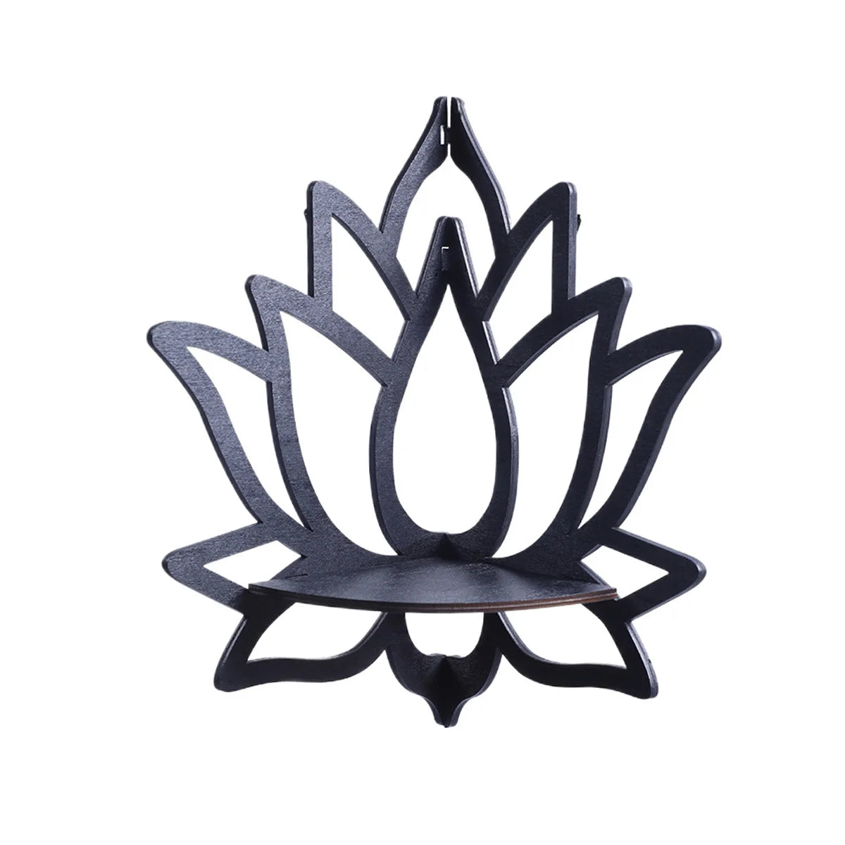 Wooden Lotus Wall Mounted Corner Shelf Rack, Black - Essential Oil Candle Holder