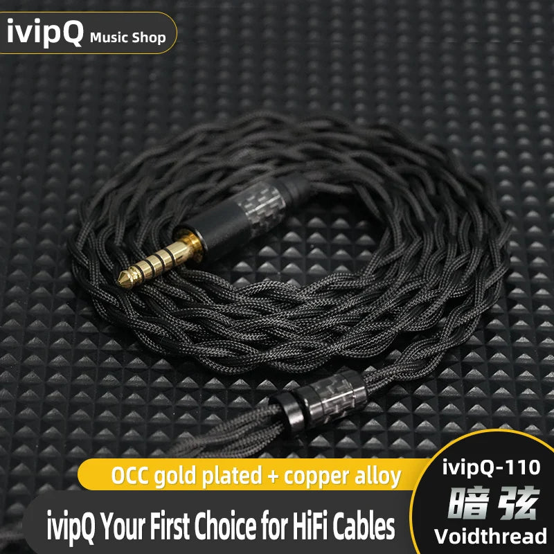 ivipQ-110 Voidthread Black Nylon HiFi Earphone Cable High Purity OCC Gold Plated+Copper Ally 4.4mm 2Pin 0.78 MMCX Audio IEM Wire