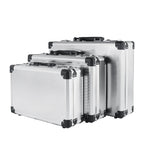 Aluminum Frame Protective Case Storage Box Suitcase with Key Locker Sponge Cubes Compartment for Micrphone Sound Card Mixer