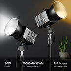 PULUZ 60W COB LED Video Light Handheld Fill Light 2500K-6500K Dual Color Temperature 13000Lux 10000mAh Photography Studio Light
