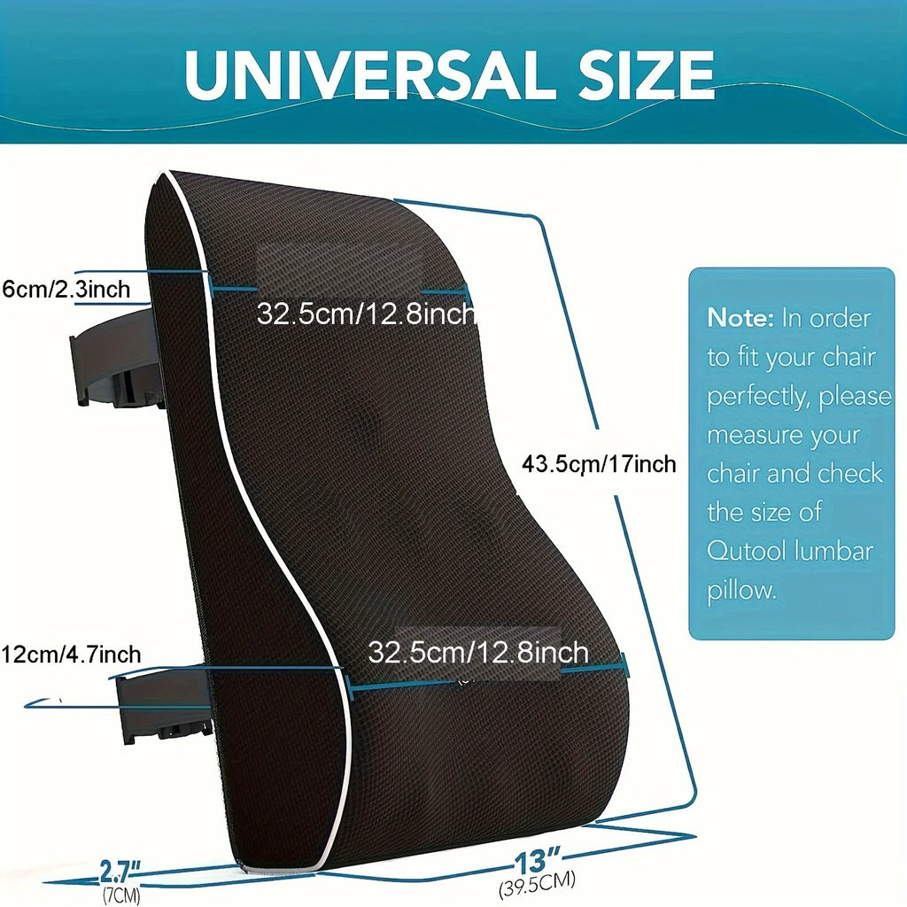 Memory Foam Lumbar Support Back Cushion, Ergonomic Lower Back Pillow, Black