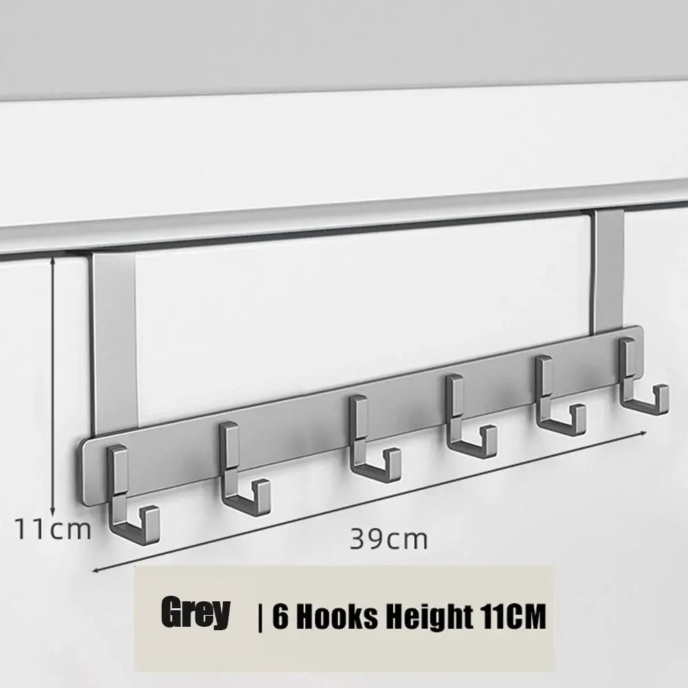 Over the Door Hook Rack 6 Hooks, Grey or White, 11cm or 18cm - Coat Towel Hanger