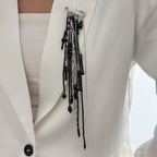 Exaggerated Long Tassel Chain Rice Bead Crystal Women's Brooch Handmade Bead Multi-layer Chain Fixed Needle Clothing Decoration