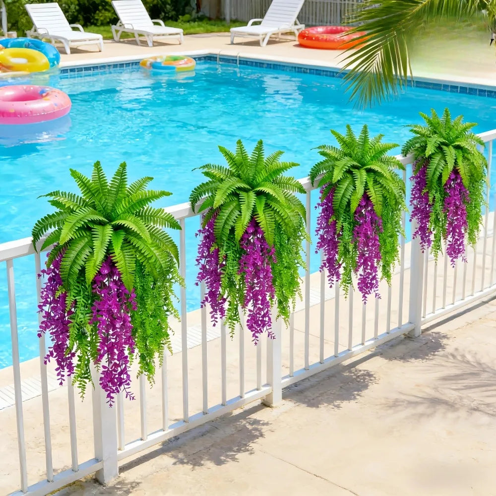 5pc Artificial Boston Fern & Persian Violet Ivy Vine Wall-Mounted Greenery Set