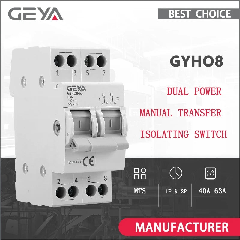 GEYA GYHO8 MTS 63A Dual Power Manual Conversion Isolating Switch Interlock Circuit Breaker AC Isotator 1P 2P 3P 4P