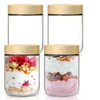 4 pack 16oz Overnight Oats Containers with Bamboo Lids Glass Jars with Airtight Lids for Meal Prep Wide Mouth Mason Salad Jars