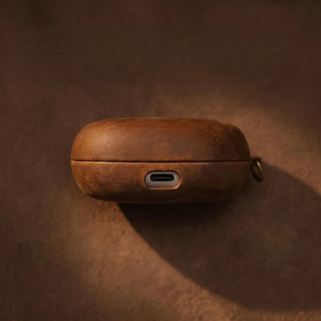 Bose Ultra Open Earbuds Case Crazy Horse Leather Full Cover Split Case Brown w/ Hook